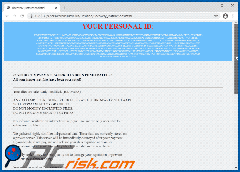 Appearance of .nz (MedusaLocker) ransomware ransom note (Recovery_Instructions.html) GIF