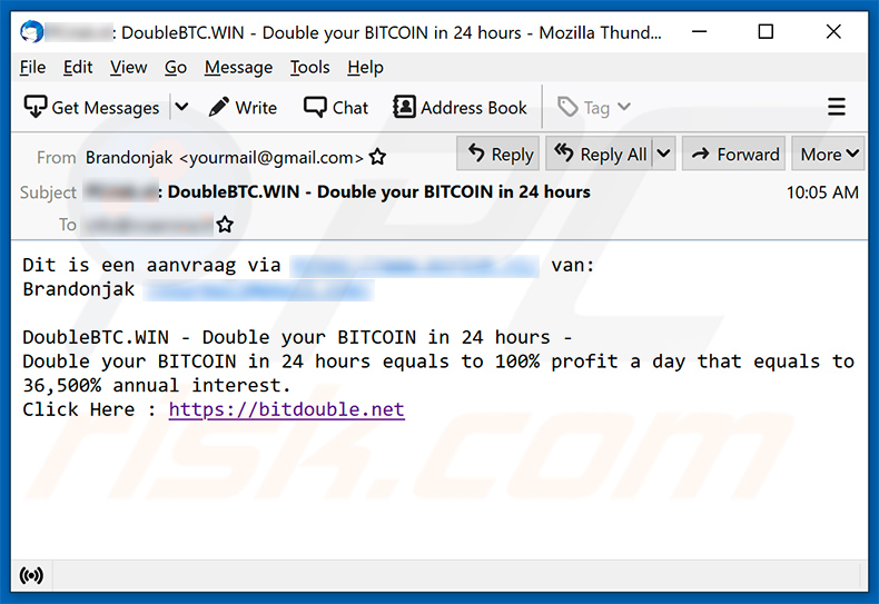 Double your Bitcoin scam email (2021-03-18)