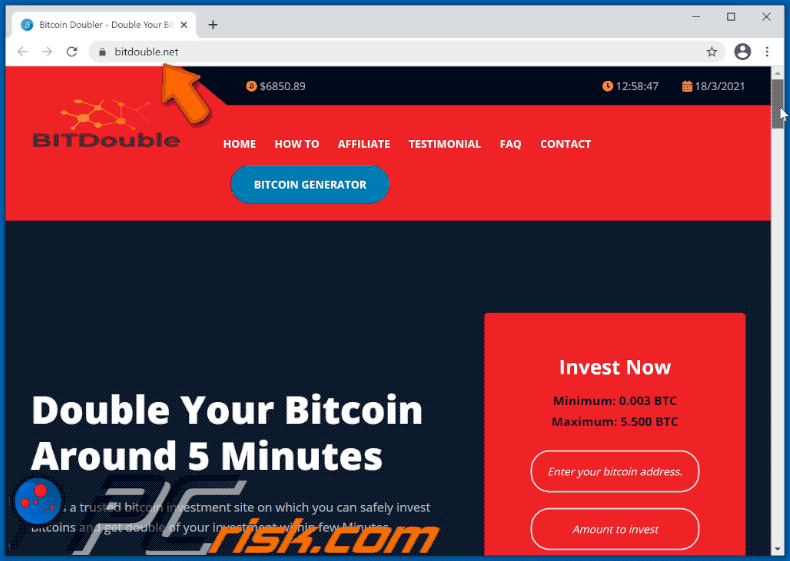 Double your Bitcoin phishing website - bitdouble.net
