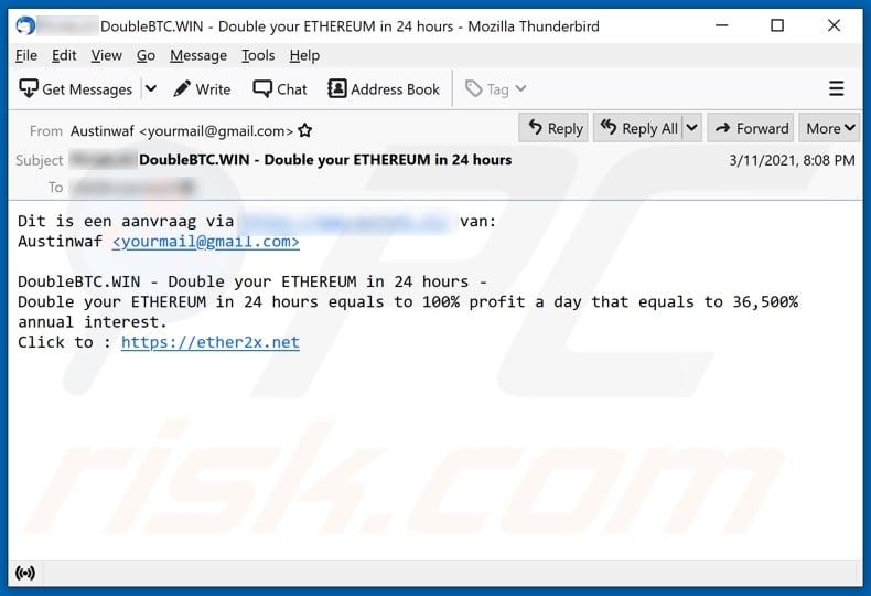 Double Your ETHEREUM email spam campaign