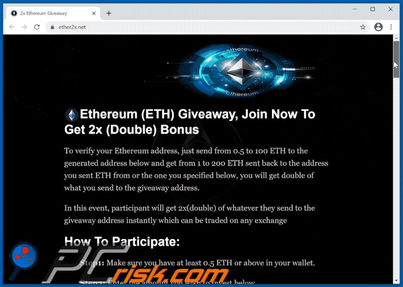 Double Your ETHEREUM spam campaign promoted scam website (GIF)