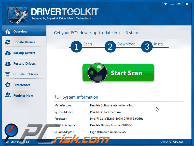 Appearance of DriverToolkit PUA (GIF)