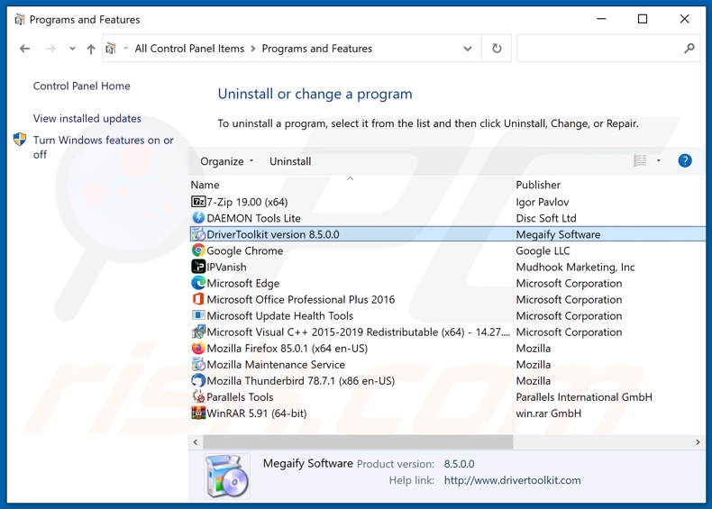 DriverToolkit adware uninstall via Control Panel