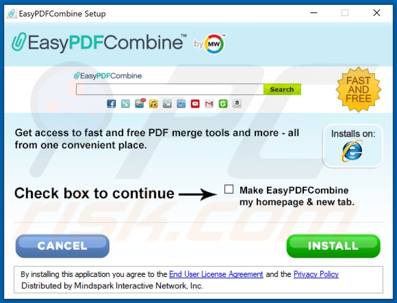 Official EasyPDFCombine browser hijacker installation setup