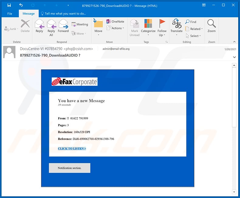 eFax-themed spam email promoting deceptive website (2021-03-03)
