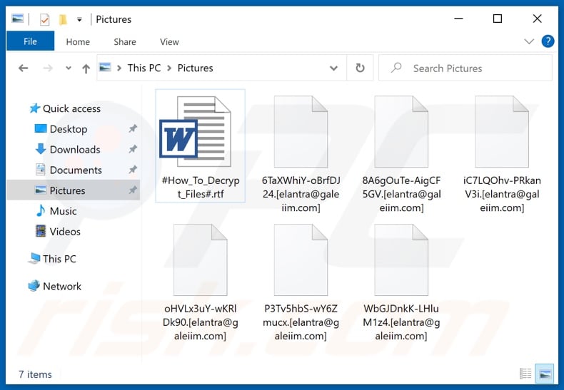 Files encrypted by Elantra ransomware ([random_string].[elantra@galeiim.com] - renaming pattern)