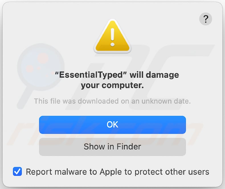 Pop-up displayed when EssentialType adware is present