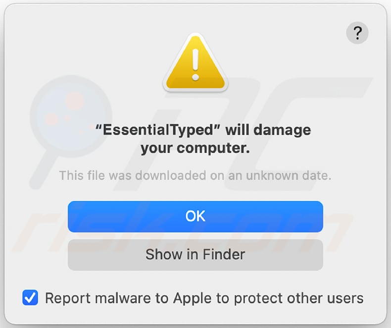 Pop-up displayed when EssentialType adware is present