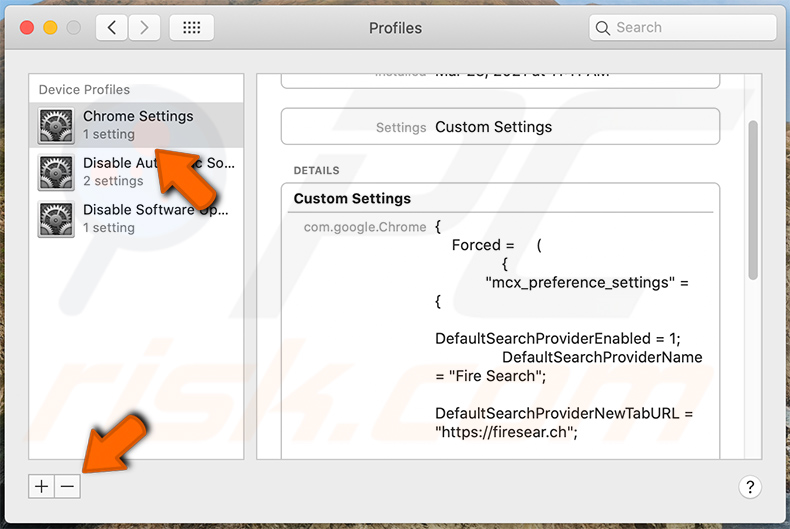 Fire Search browser hijacker profile