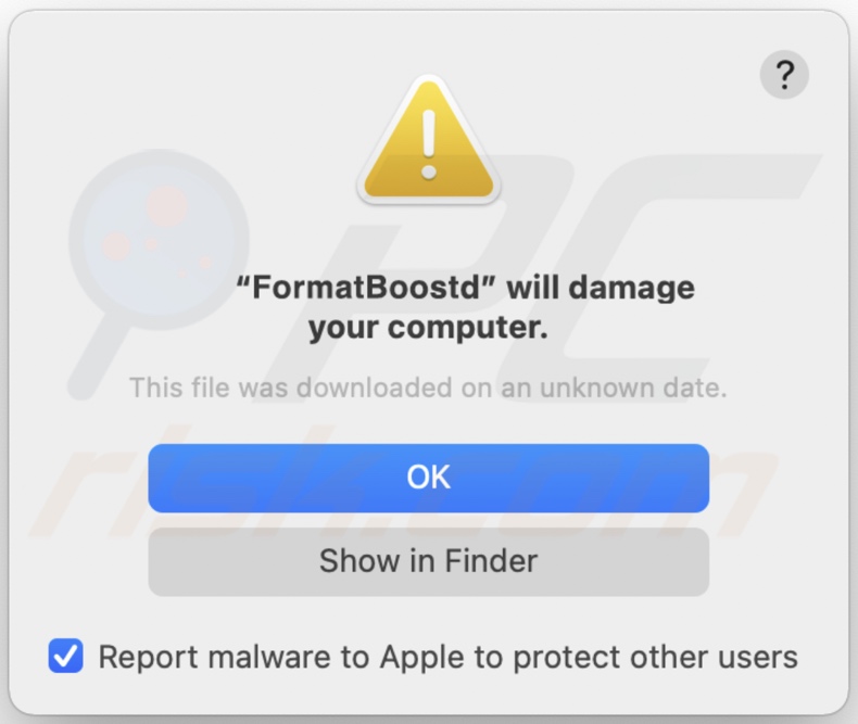 Pop-up displayed when FormatBoost adware is present