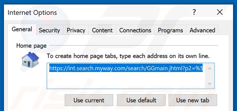 Removing hp.myway.com from Internet Explorer homepage