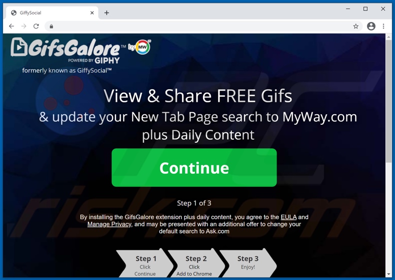 Website used to promote GifsGalore browser hijacker