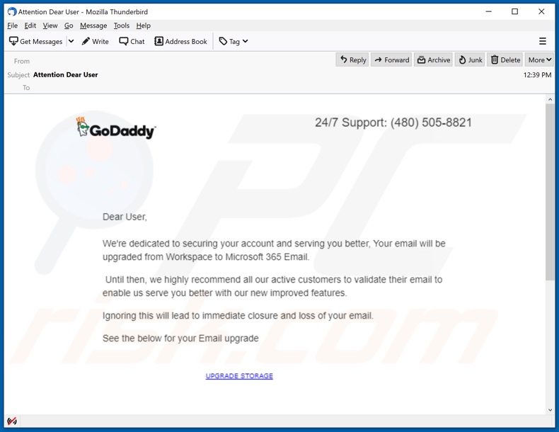 GoDaddy email spam campaign