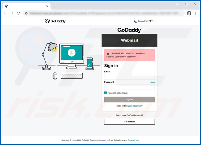 GoDaddy email scam promoted phishing website