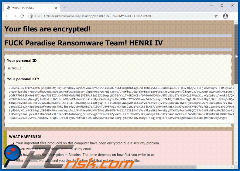 HENRI IV ransomware ransom note (#DECRYPT MY FILES#.html) appearance GIF