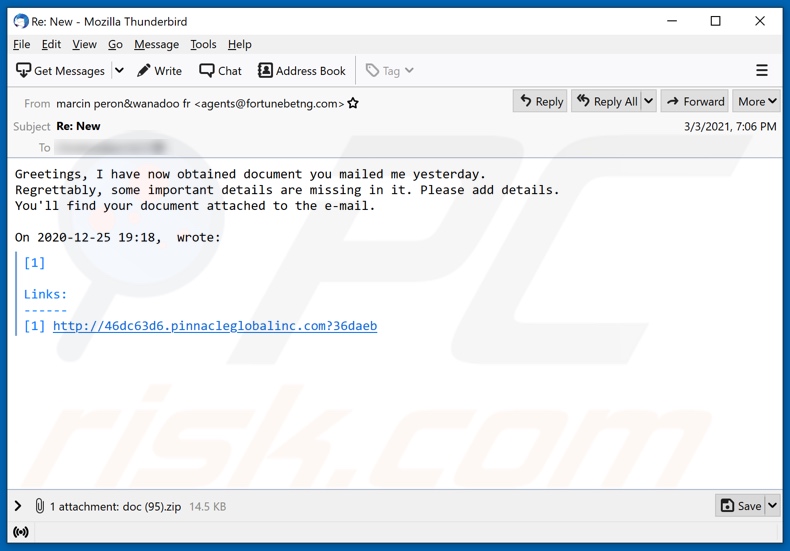 I have obtained document you mailed me malware-spreading email spam campaign