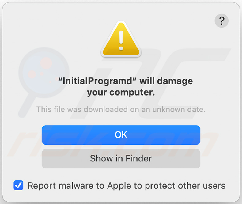 InitialProgram adware warning pop-up