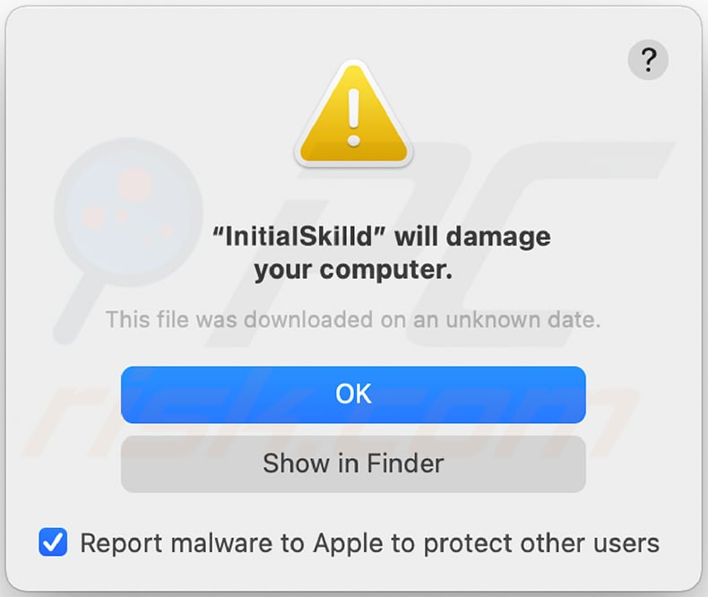 InitialSkill adware warning pop-up