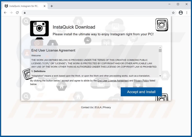 InstaQuick adware promoting website