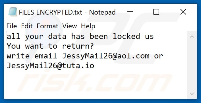 Jessy ransomware text file (FILES ENCRYPTED.txt)