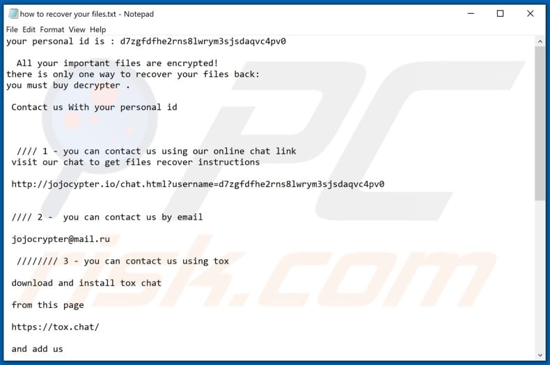 JoJoCrypt decrypt instructions (how to recover your files.txt)
