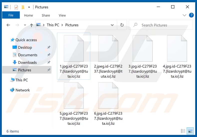 Files encrypted by Liz ransomware (.liz extension)