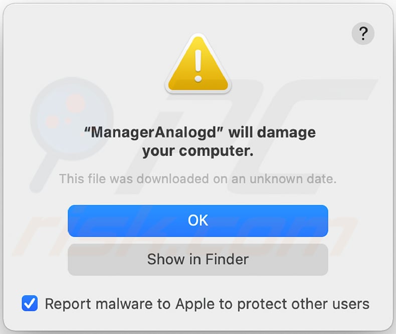 ManagerAnalog adware warning pop-up