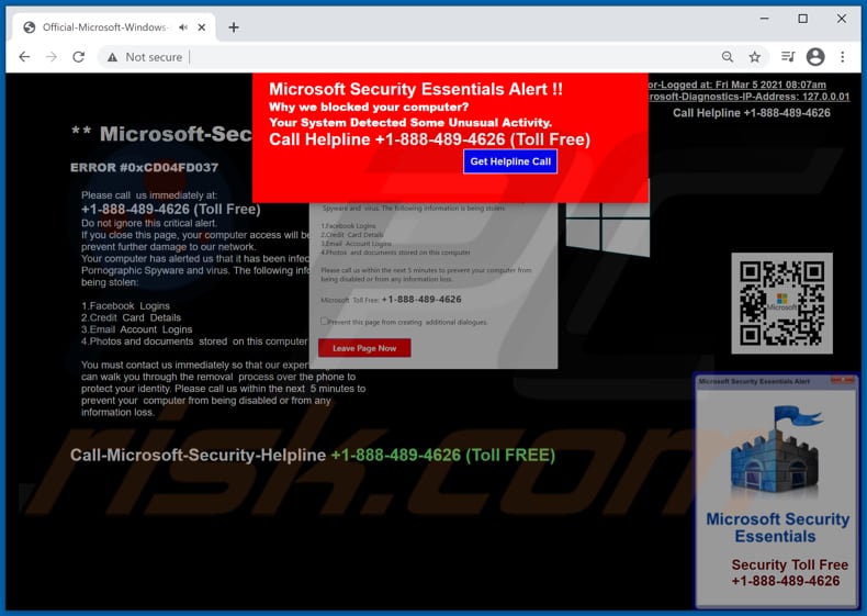 Microsoft Security Essentials Alert scam