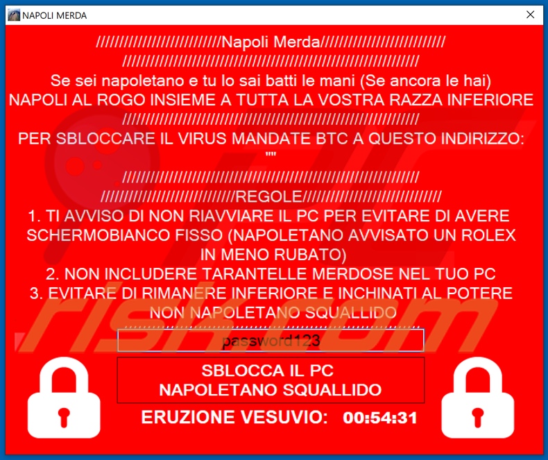 Napoli Merda decrypt instructions (pop-up)