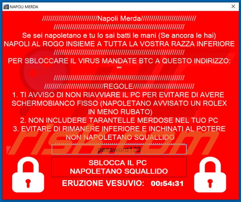 Napoli Merda decrypt instructions (pop-up)