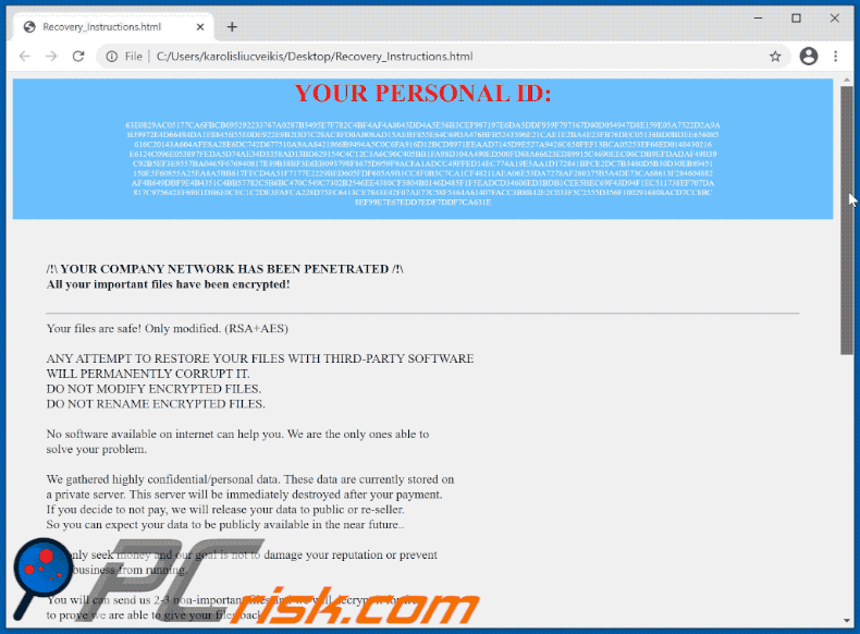 networklock ransomware ransom note appearance