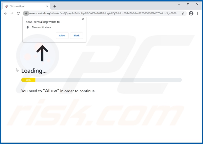 news-central[.]org pop-up redirects