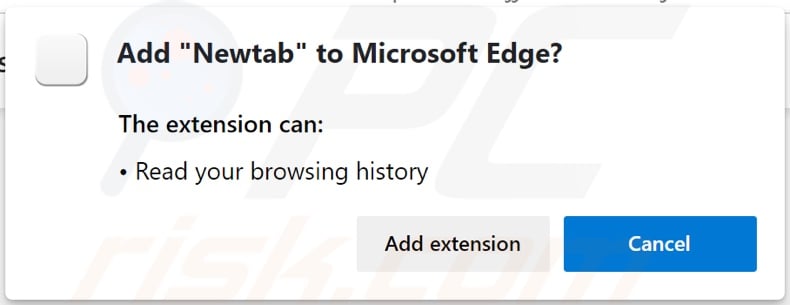 Newtab browser hijacker asking permission to track data