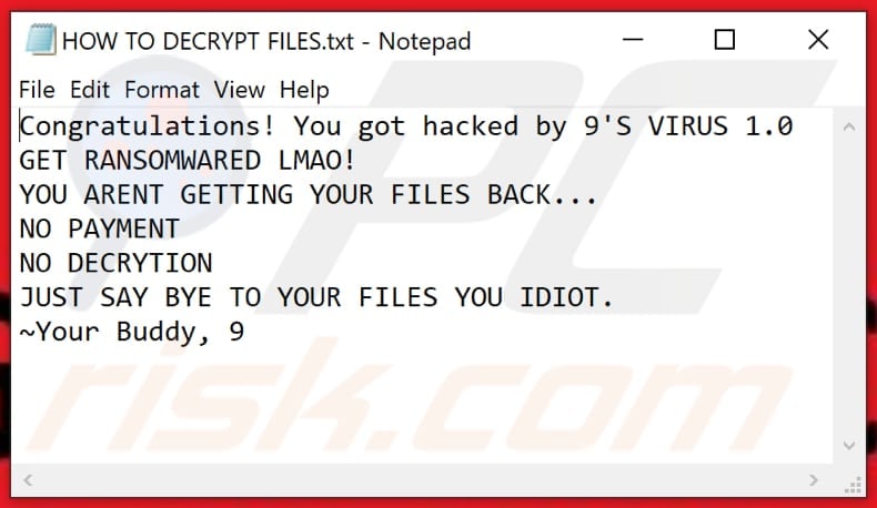 Nin9 ransomware text file (HOW TO DECRYPT FILES.txt)