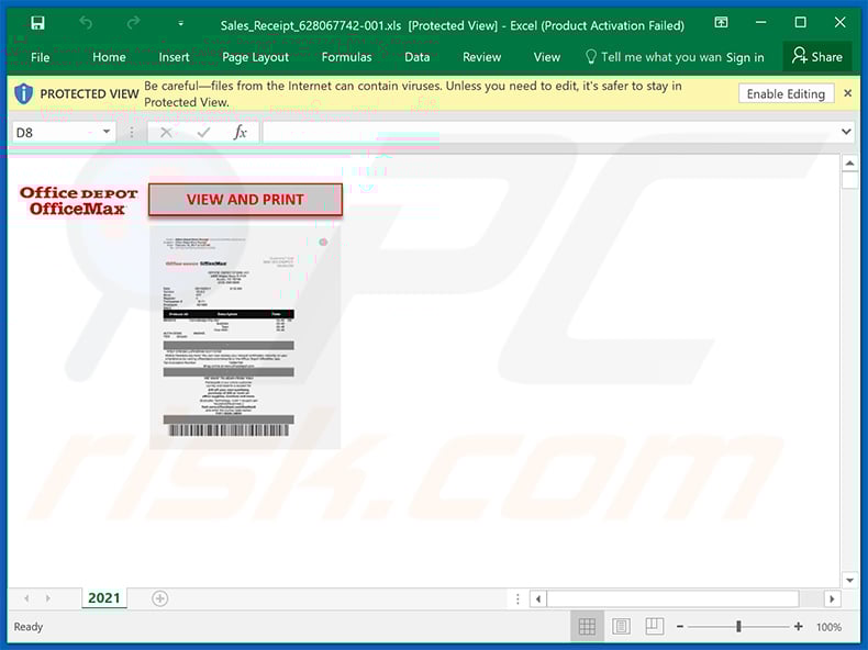 Malicious MS Excel document used to inject Remcos RAT