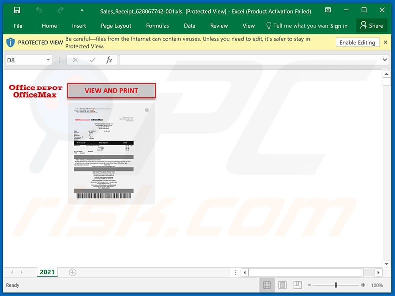 Malicious MS Excel document used to inject Remcos RAT