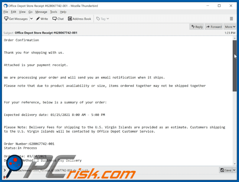 Office Depot-themed spam email spreading Remcos RAT
