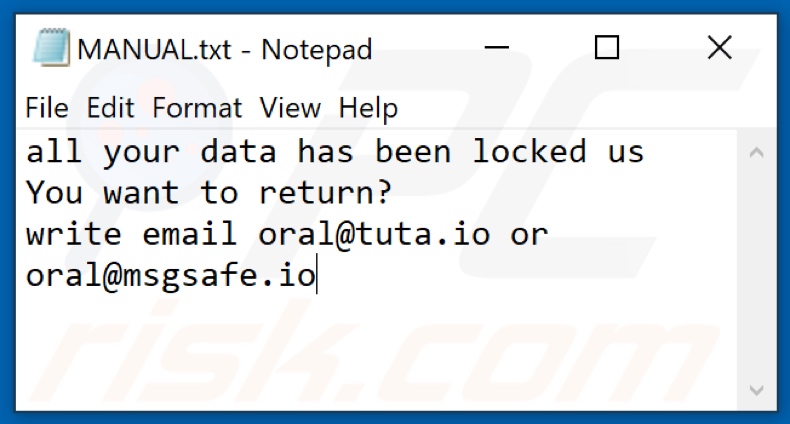 ORAL ransomware text file (Manual.txt)