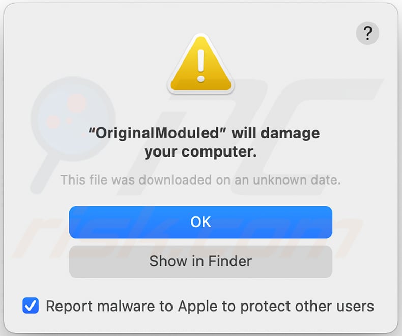 OriginalModule adware warning pop-up