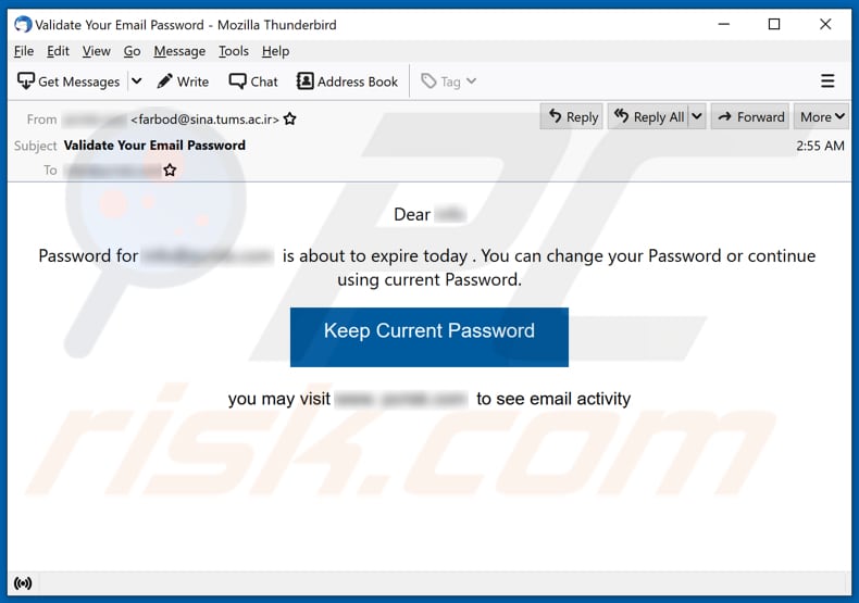 Password is about to expire today email scam email spam campaign