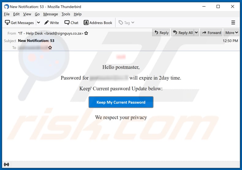 password is about to expire today email scam third variant
