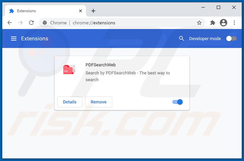 Removing pdfsearchweb.com related Google Chrome extensions