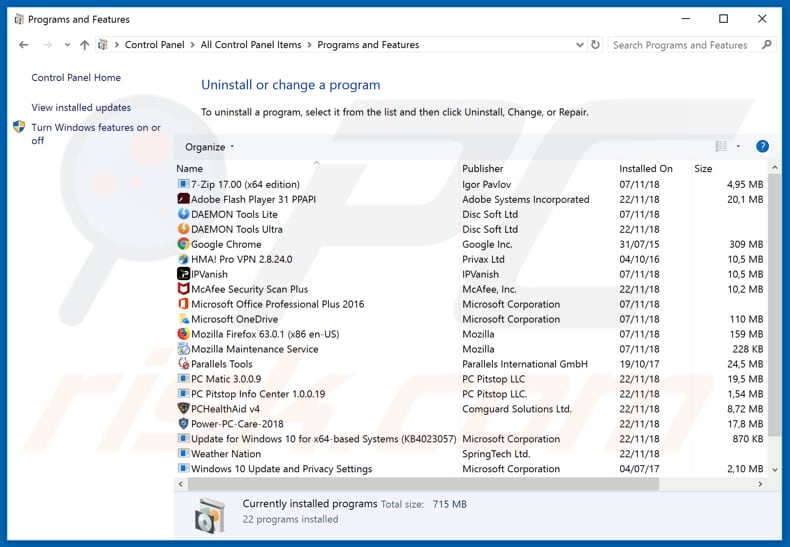 pdfsearchweb.com browser hijacker uninstall via Control Panel