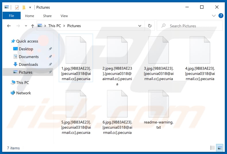 Files encrypted by Pecunia ransomware (.pecunia extension)