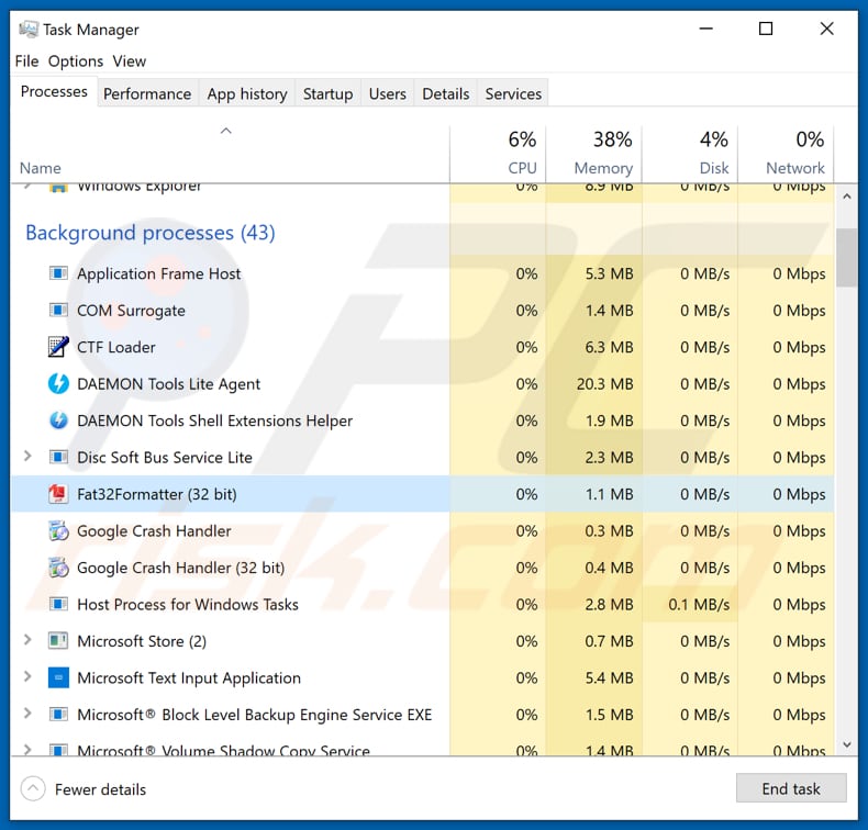 pecunia ransomware fat32formatter malicious process in task manager