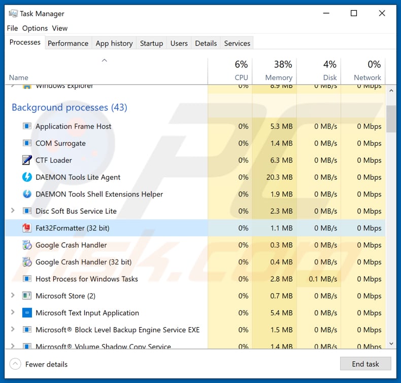 Pecunia in Task Manager mascerato da 