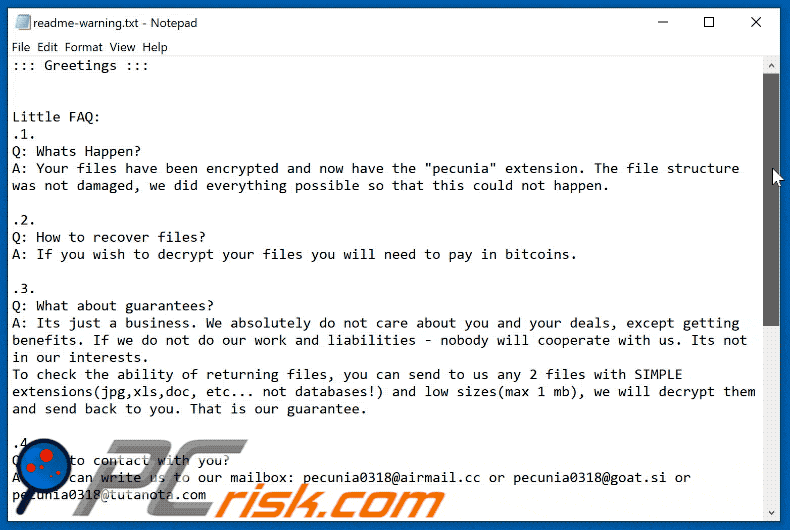 pecunia ransomware ransom note appearance