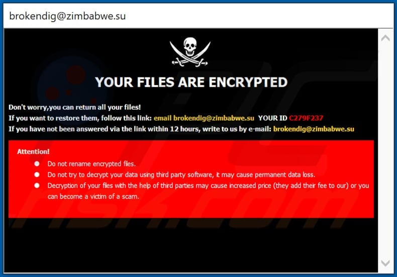 Pirat ransomware ransom note (pop-up)