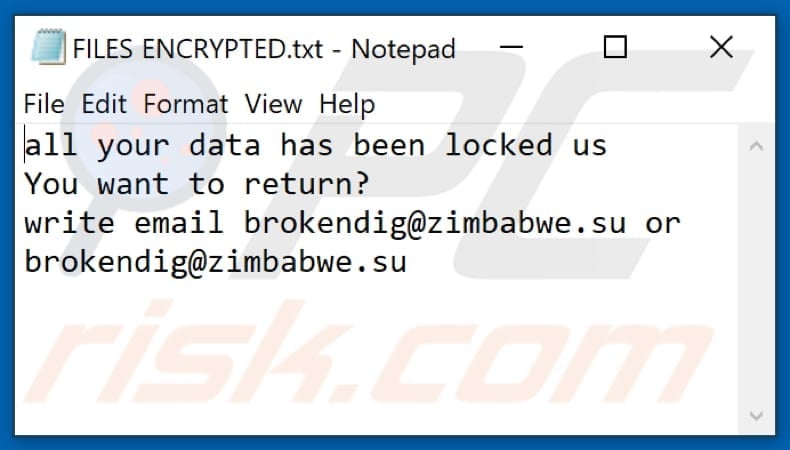 Pirat ransomware text file (FILES ENCRYPTED.txt)