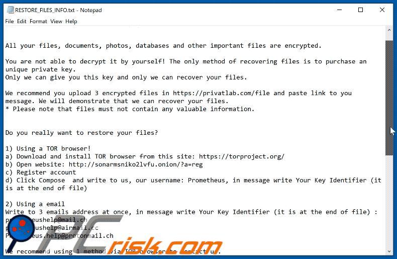 PROM ransomware text note GIF (RESTORE_FILES_INFO.txt)